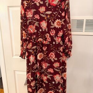 Ann Taylor LOFT Floral Long Sleeve Dress in Burgundy size XL